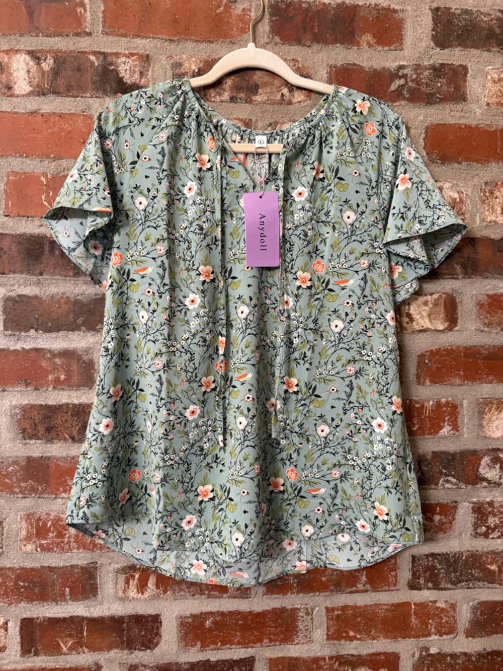 A New Day Floral Tie-Neck Blouse in Sage Green